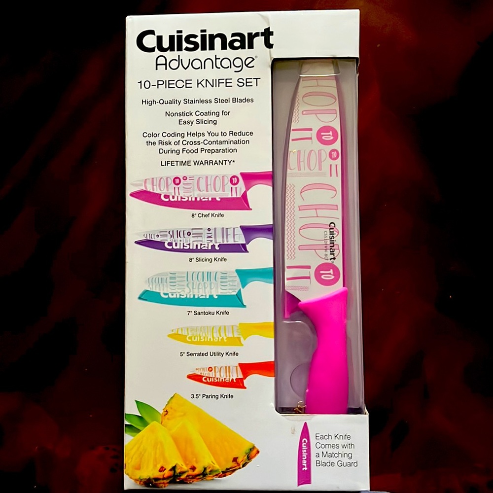 Cuisinart Advantage 10-Pc Printed Words Knife Set Chefs Knife with Blade Guard
